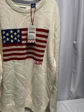 Chaps Cream, Red & Blue American Flag Knit Sweater
